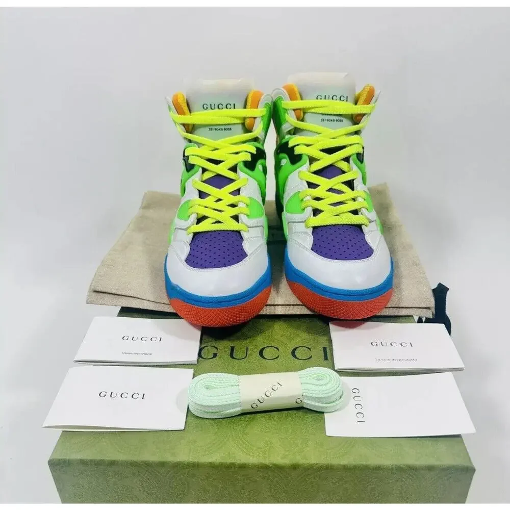 NIB Gucci Basket Dametra Women 37 US 7 High Top Sneaker Green White Purple $990 - Picture 7 of 12